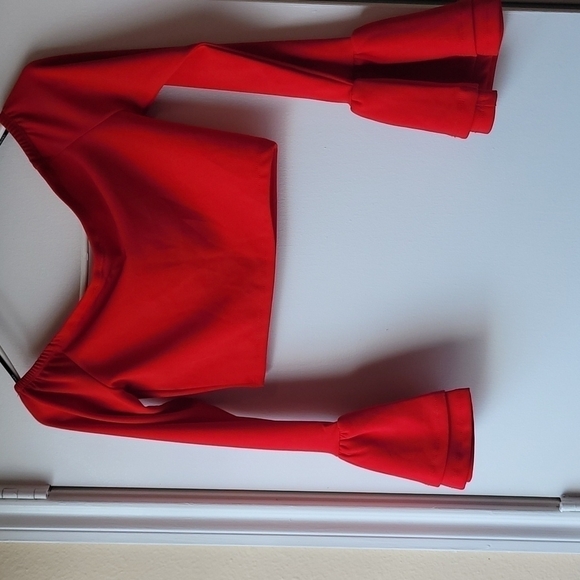Forever 21 Mini Off Shoulder Top With Puff Sleeves Red Size Small - Picture 3 of 6